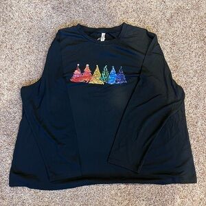 NWT Zolucky Brand Black Tee with Festive Tree Design